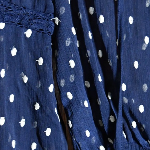 Free People Sheer Navy Polka Dot Peasant Blouse - Picture 8 of 8